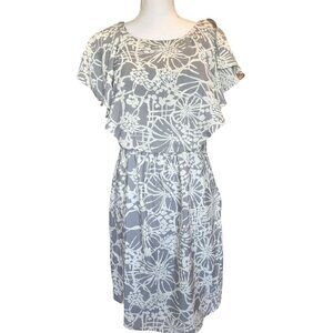 Melonie T Women's Dress Size 8 Grey White Washable Flutter Sleeves NEW